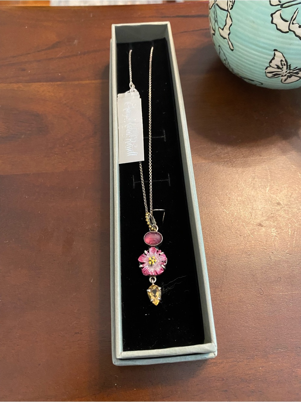 AKR Pink Enamel Floral Pendant with pink quartz and citrine accents